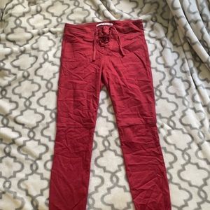 Taylor Hill for Joes Jeans red, lace front jeans